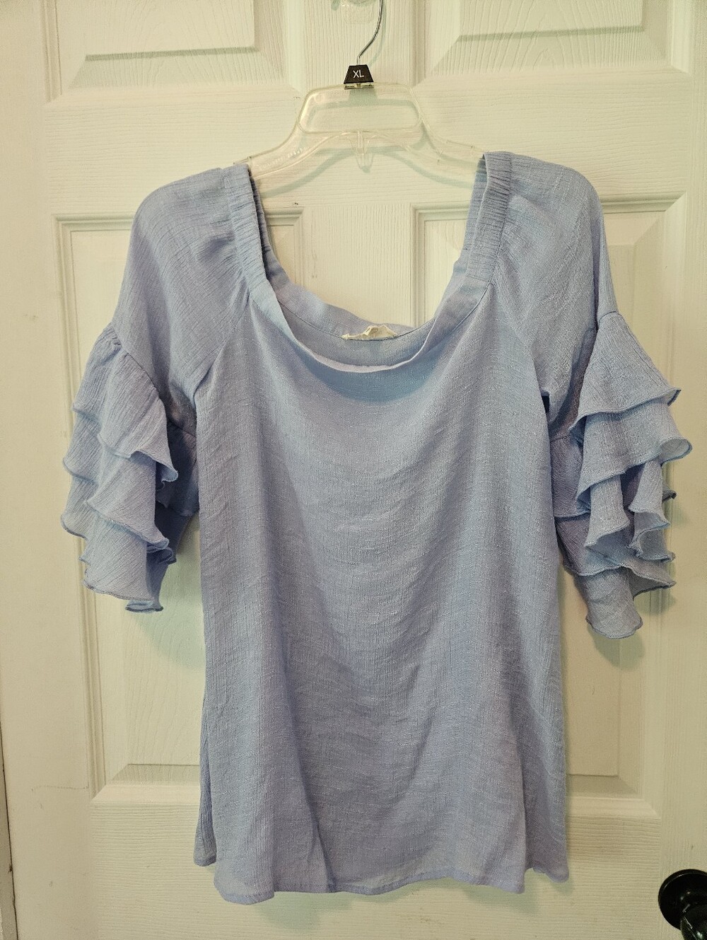 Light Blue Ruffle Sleeve Women's Blouse